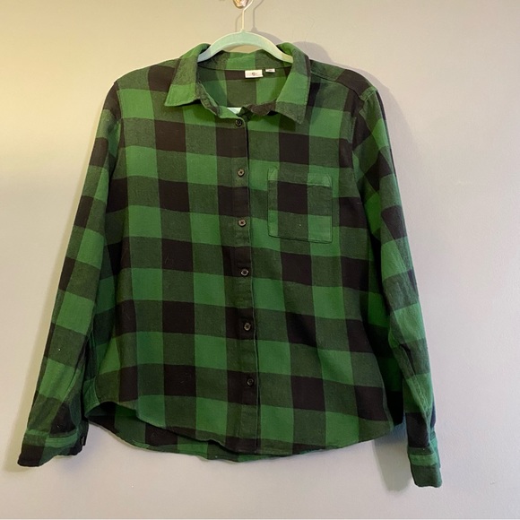 Betty Boop Green Black Buffalo Plaid Button Up Long Sleeve Flannel Sz M - Picture 2 of 5
